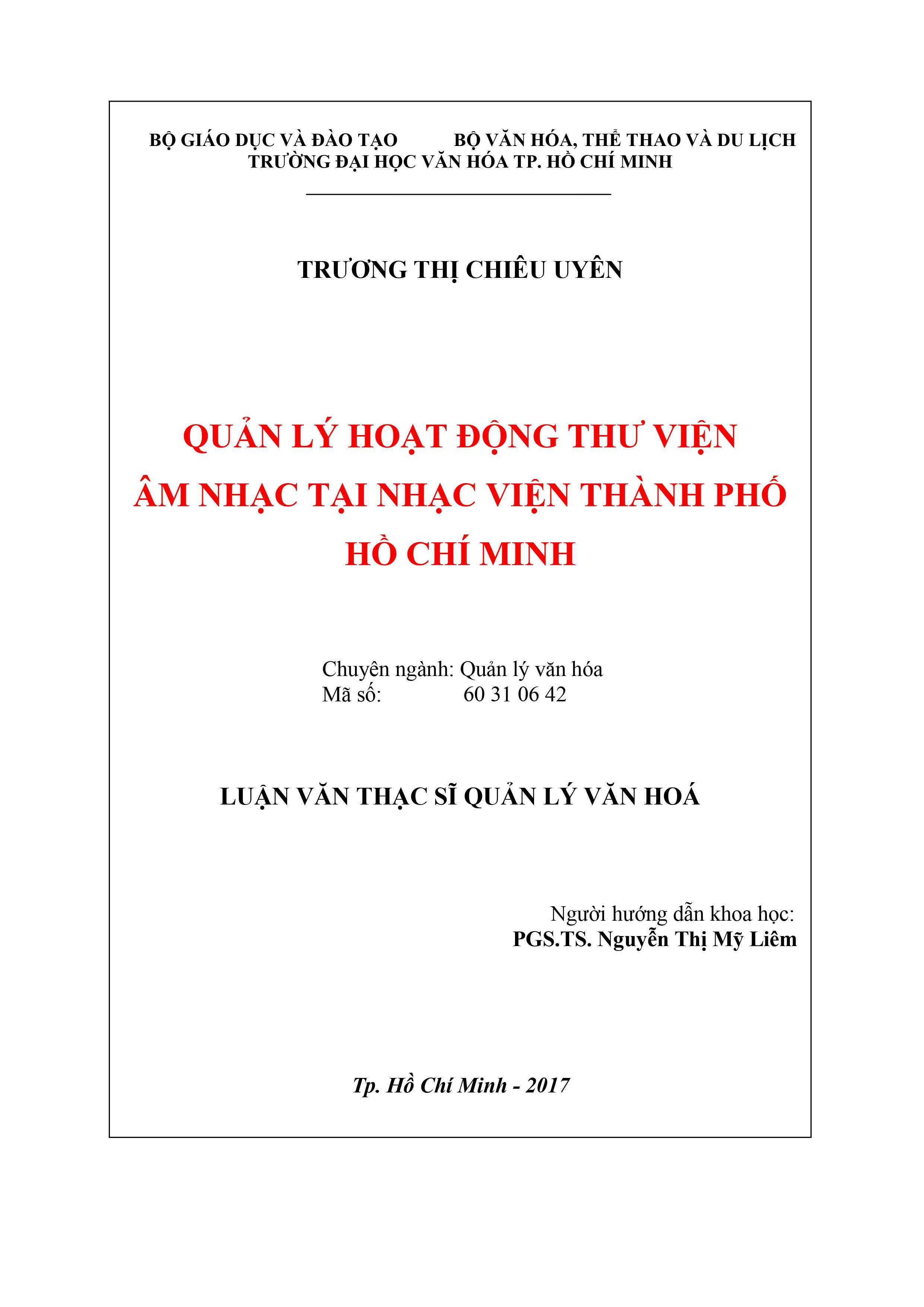 Quản lý hoạt động thư viện âm nhạc tại Nhạc viện Thành phố Hồ Chí Minh