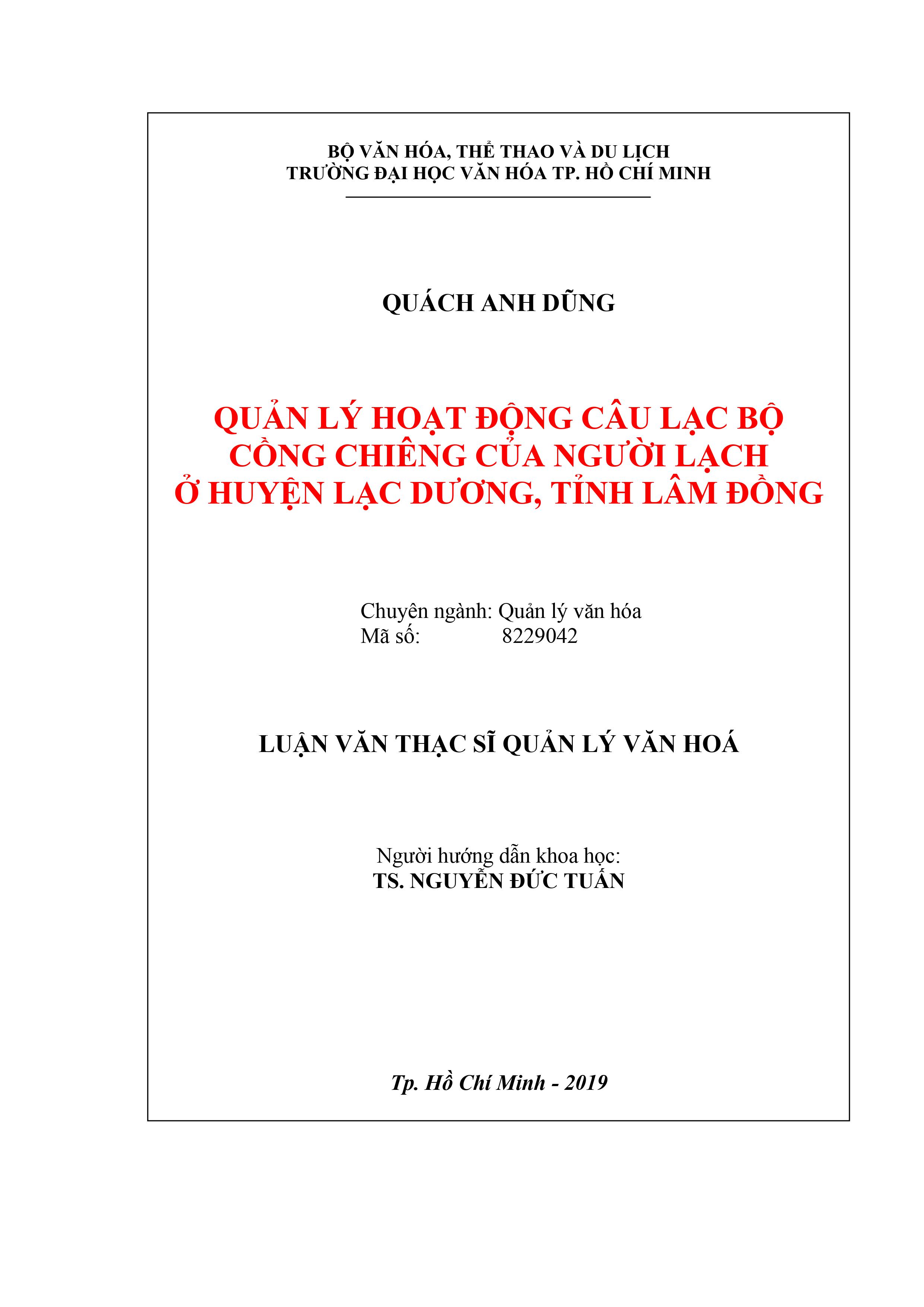 Quản lý hoạt động câu lạc bộ Cồng chiêng của người Lạch ở huyện Lạc Dương, tỉnh Lâm Đồng