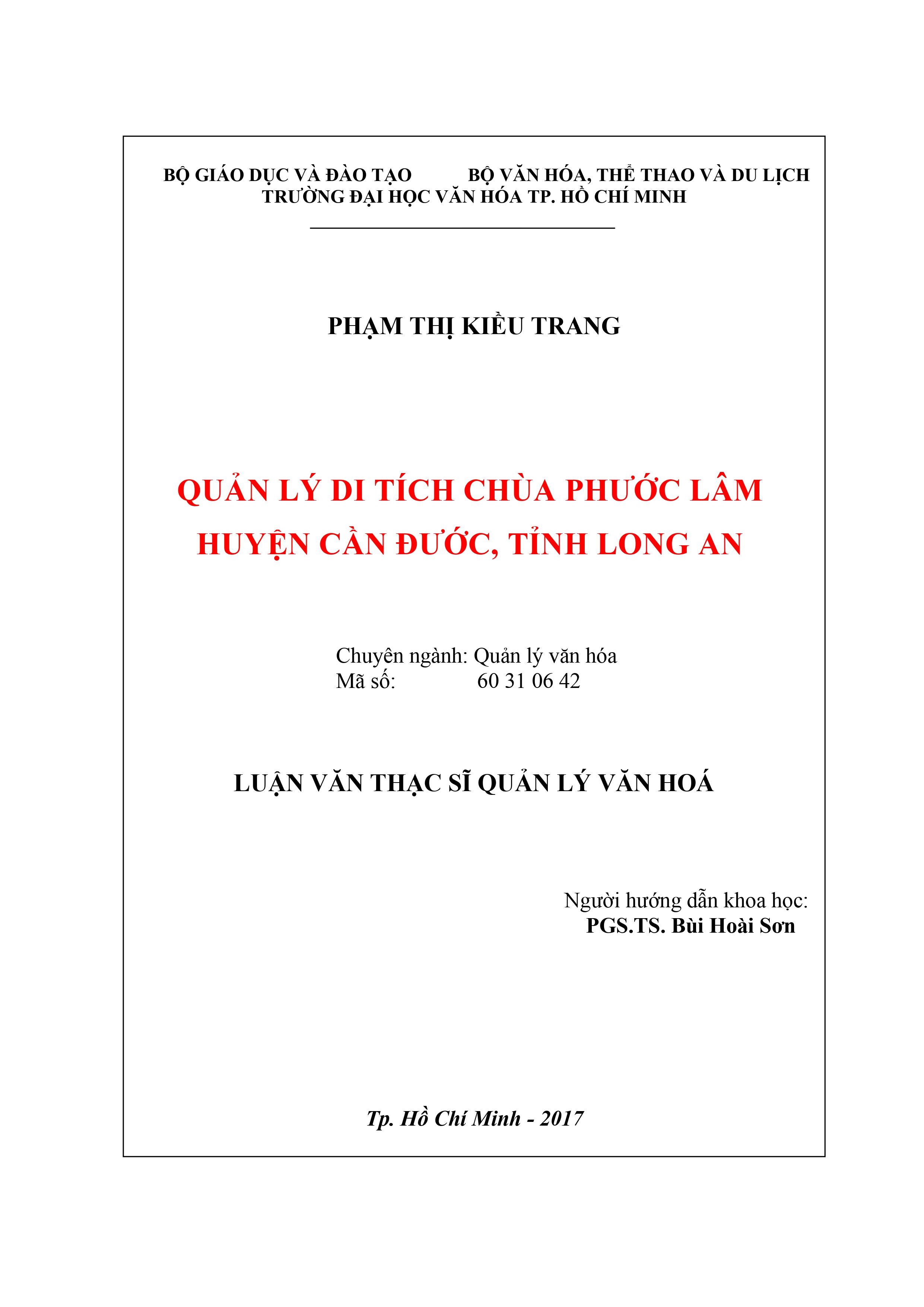 Quản lý di tích chùa Phước Lâm huyện Cần Đước, tỉnh Long An