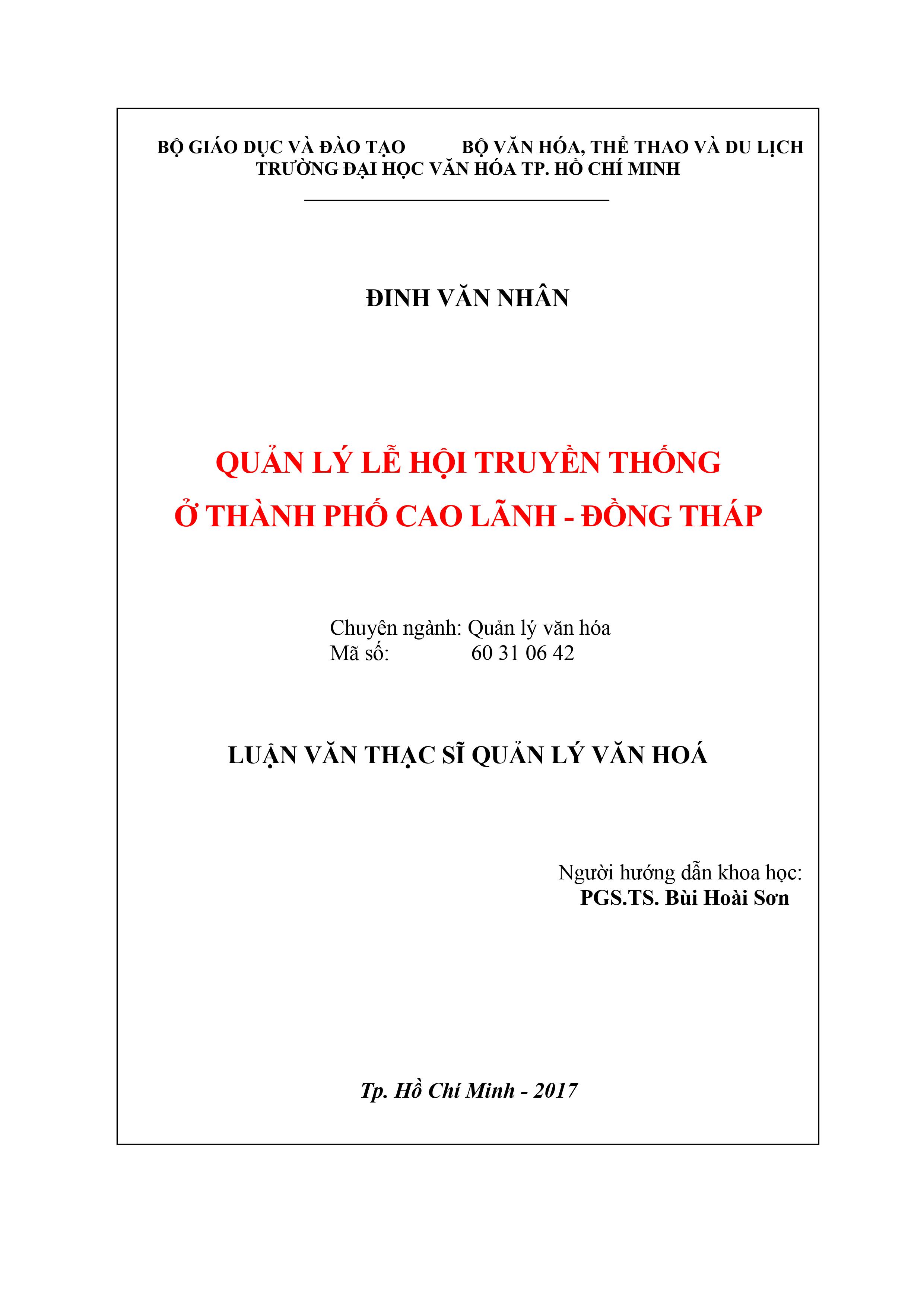 Quản lý lễ hội truyền thống ở thành phố Cao Lãnh - Đồng Tháp