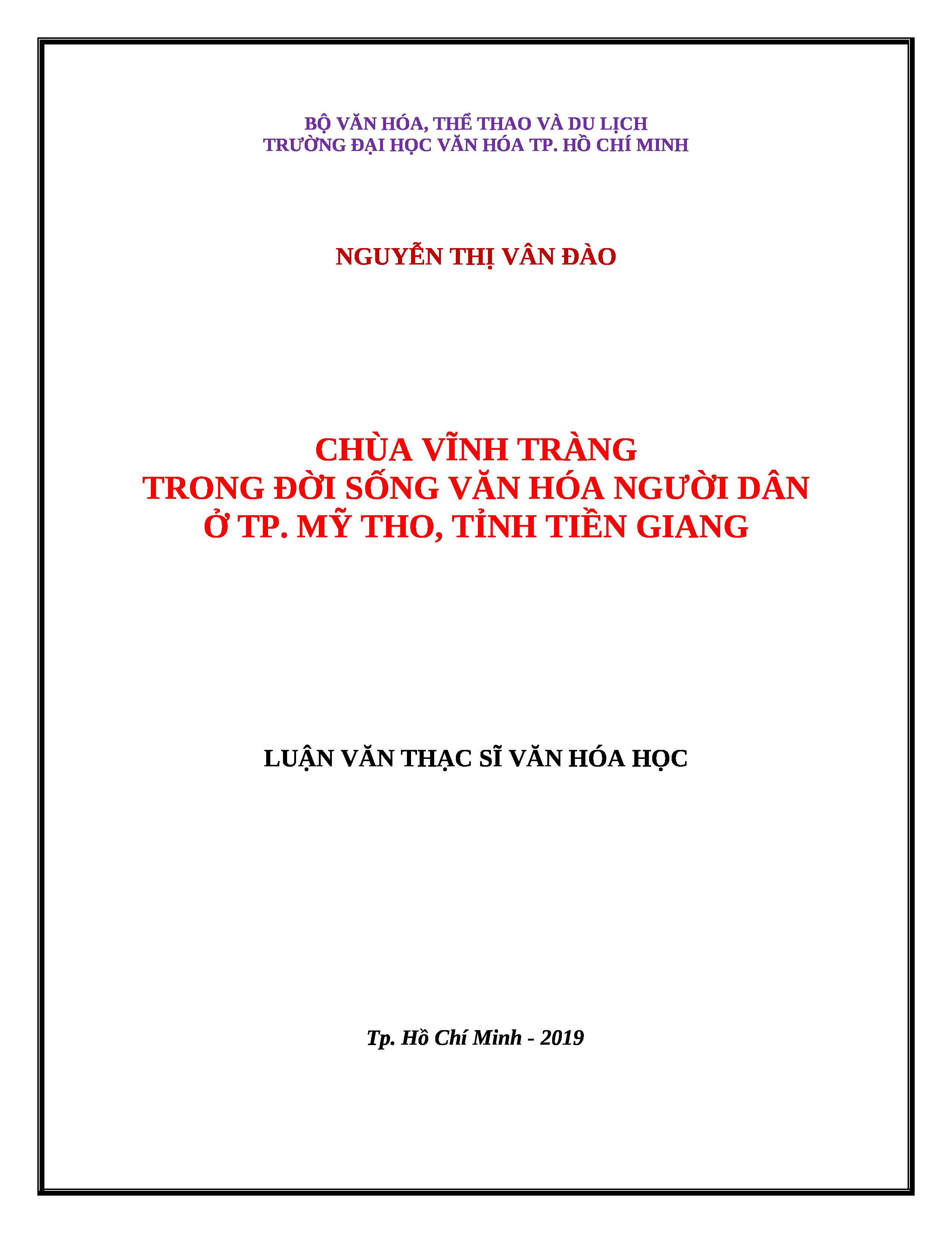 Chùa Vĩnh Tràng trong đời sống văn hoá người dân ở thành phố Mỹ Tho, tỉnh Tiền Giang