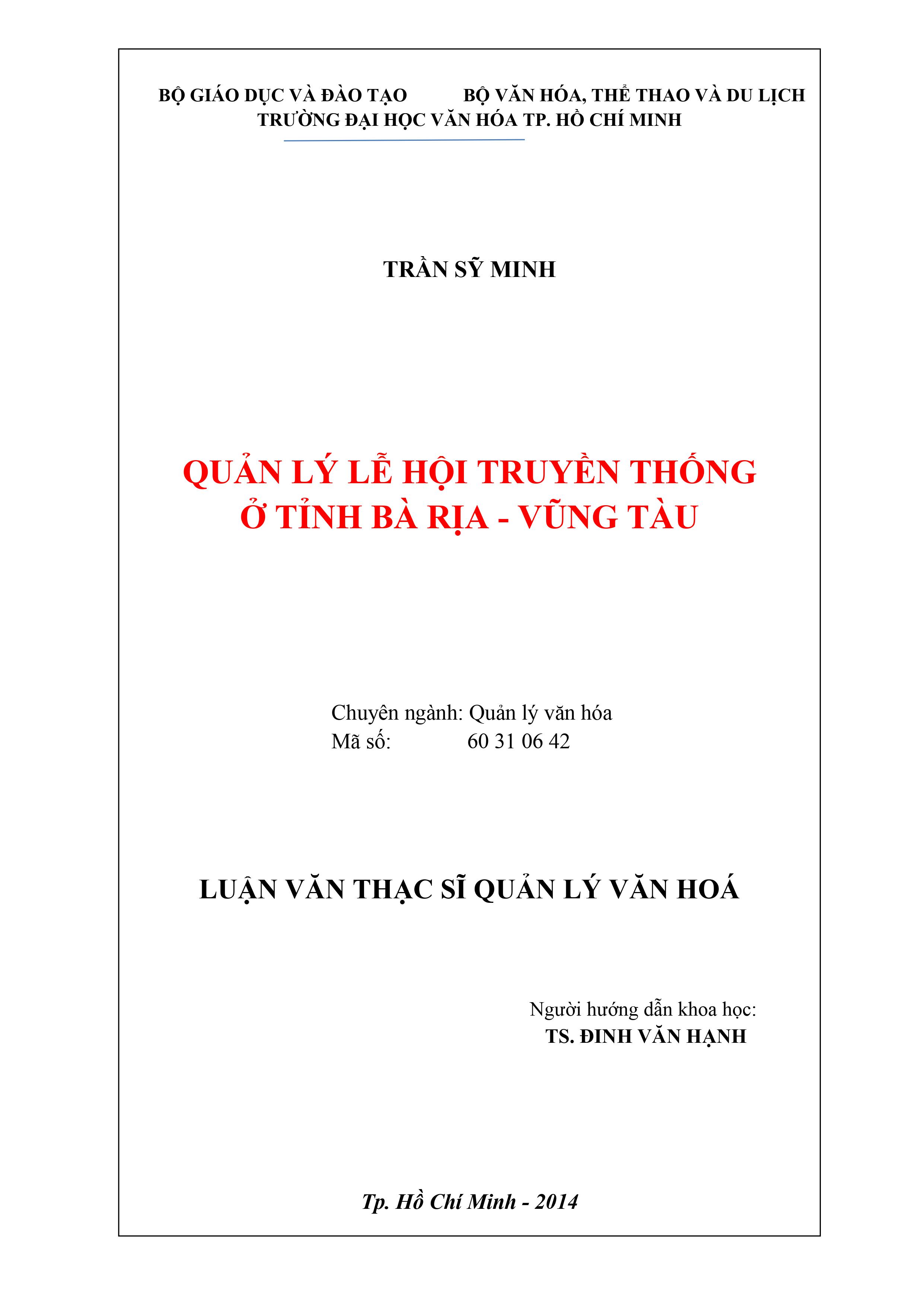 Quản lý lễ hội truyền thống ở tỉnh Bà Rịa - Vũng Tàu