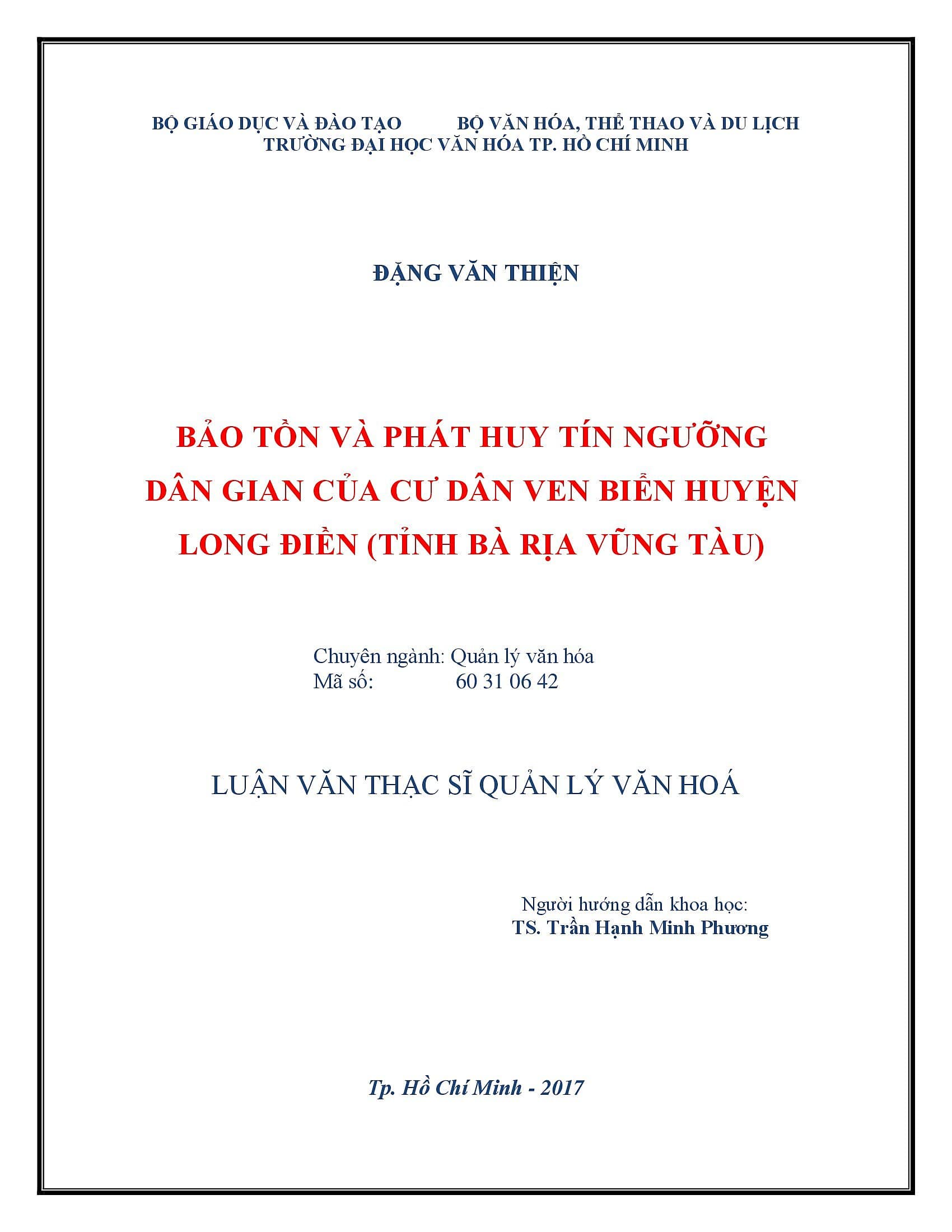 Bảo tồn và phát huy tín ngưỡng dân gian của cư dân ven biển huyện Long Điền (tỉnh Bà Rìa - Vũng Tàu)