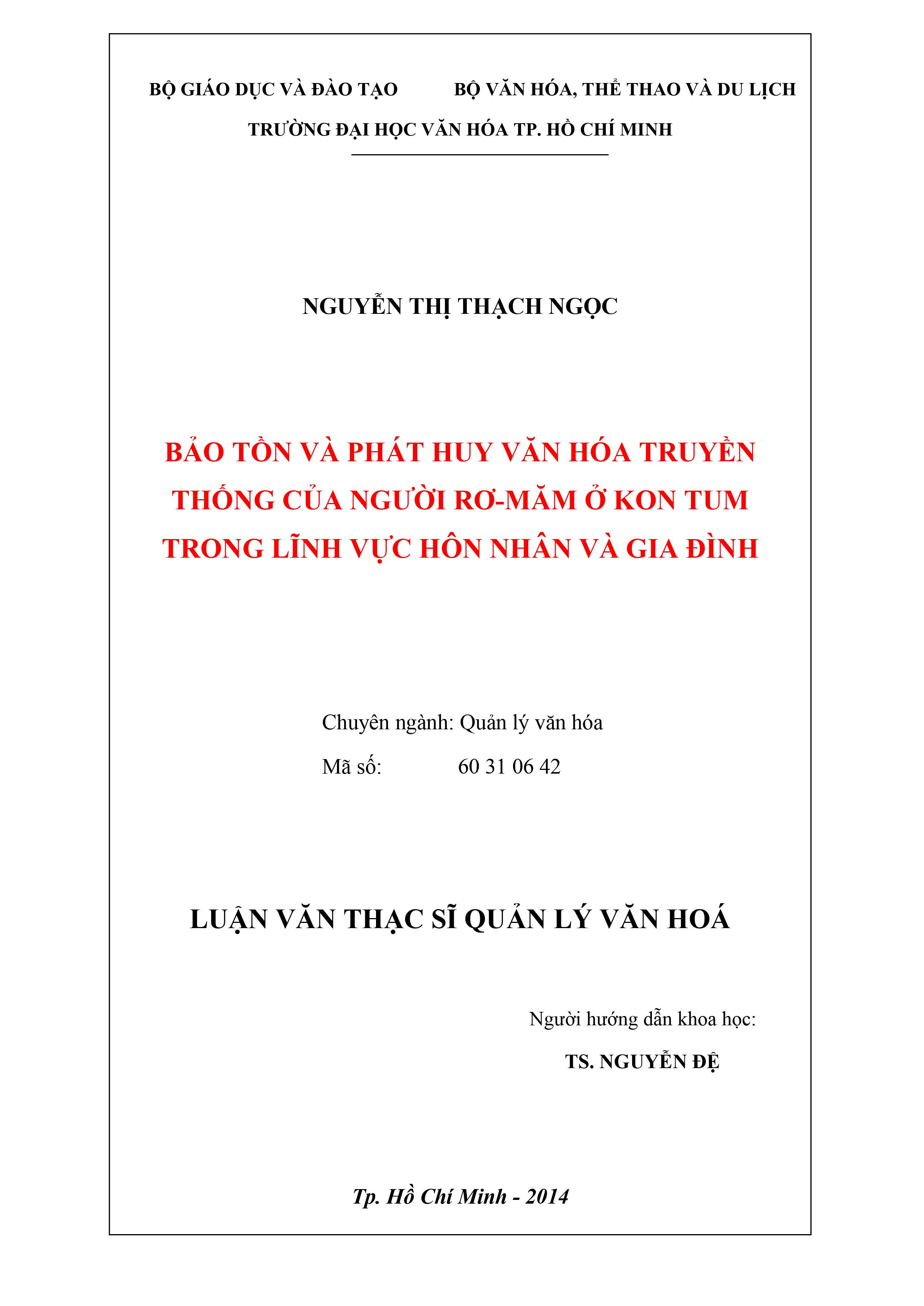 Bảo tồn và phát huy văn hóa truyền thống của người Rơ-Măm ở Kon Tum trong lĩnh vực hôn nhân và gia đình