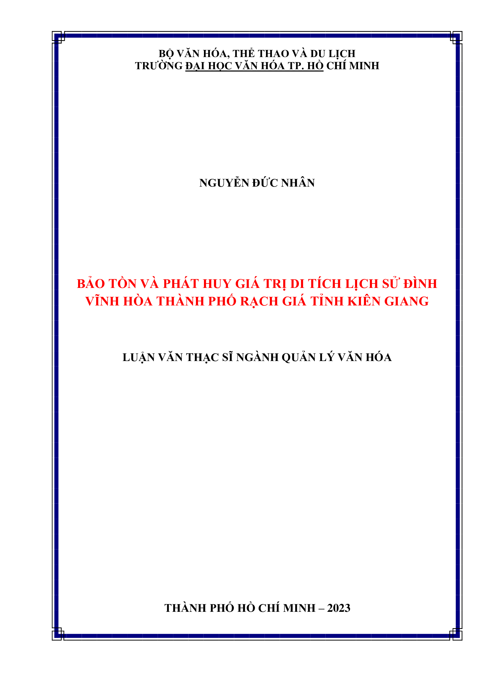 Bảo tồn và phát huy giá trị di tích lịch sử đình Vĩnh Hòa thành phố Rạch Giá, tỉnh Kiên Giang