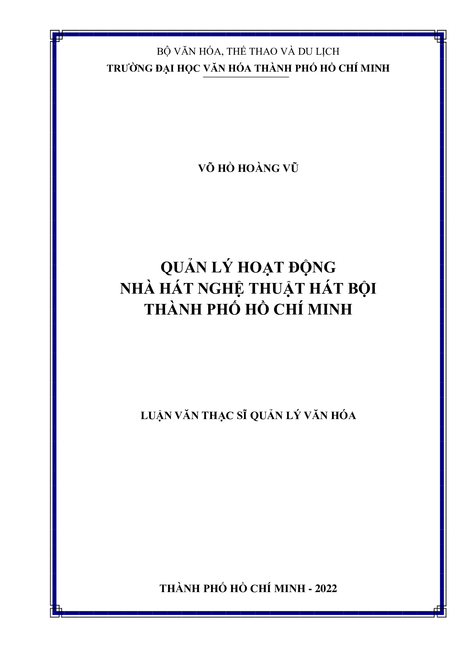 Quản lý hoạt động Nhà hát Nghệ thuật Hát bội Thành phố Hồ Chí Minh