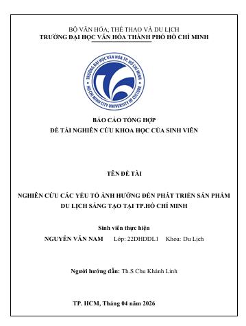 Nghiên cứu các yếu tố ảnh hưởng đến phát triển sản phẩm du lịch sáng tạo tại TP. Hồ Chí Minh