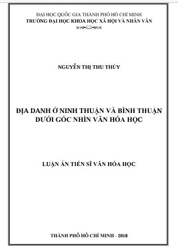 Địa danh ở Ninh Thuận và Bình Thuận dưới góc nhìn văn hóa học