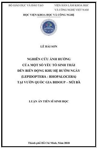 Nghiên cứu ảnh hưởng của một số yếu tố sinh thái đến biến động khu hệ bướm ngày (Lepidoptera: Rhopalocera) tại Vườn quốc gia Bidoup - Núi Bà
