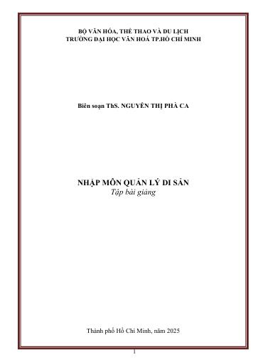Nhập môn Quản lý Di sản: Tập bài giảng