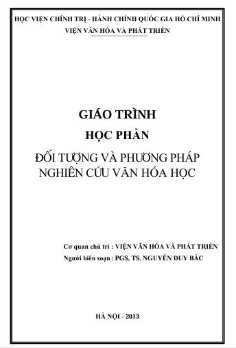 Giáo trình học phần: Đối tượng và phương pháp nghiên cứu văn hóa học