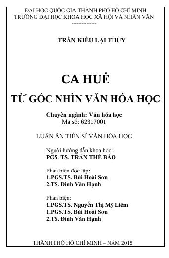 Ca Huế từ góc nhìn văn hóa học