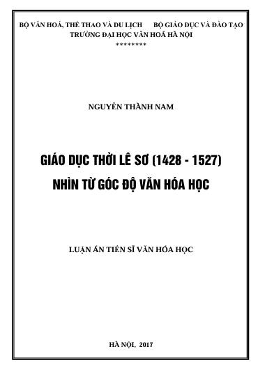 Giáo dục thời Lê sơ (1428–1527) nhìn từ góc độ văn hóa học