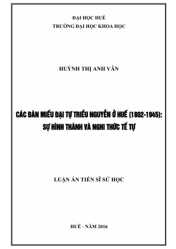 Các đàn miếu đại tự triều Nguyễn ở Huế (1802–1945): Sự hình thành và nghi thức tế tự”.