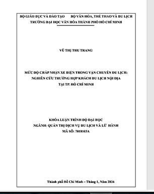 Mức độ chấp nhận xe điện trong vận chuyển du lịch: Nghiên cứu trường hợp khách du lịch nội địa tại Tp.Hồ Chí Minh