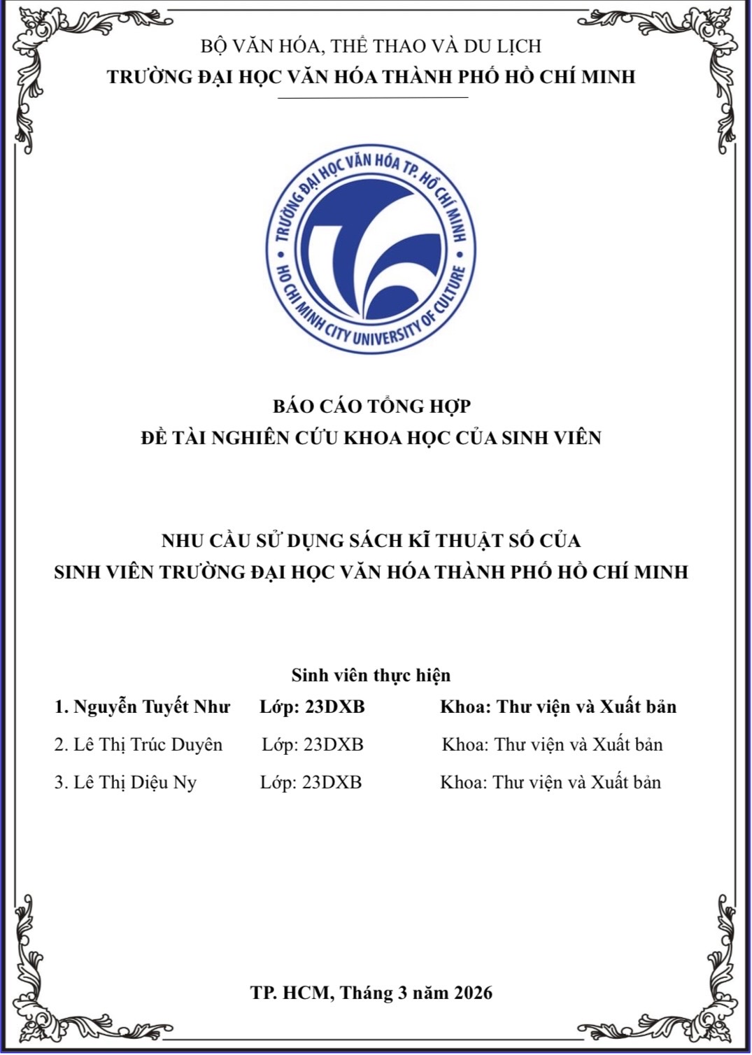 Nhu cầu sử dụng sách kĩ thuật số của sinh viên Trường Đại học Văn hóa Thành phố Hồ Chí Minh