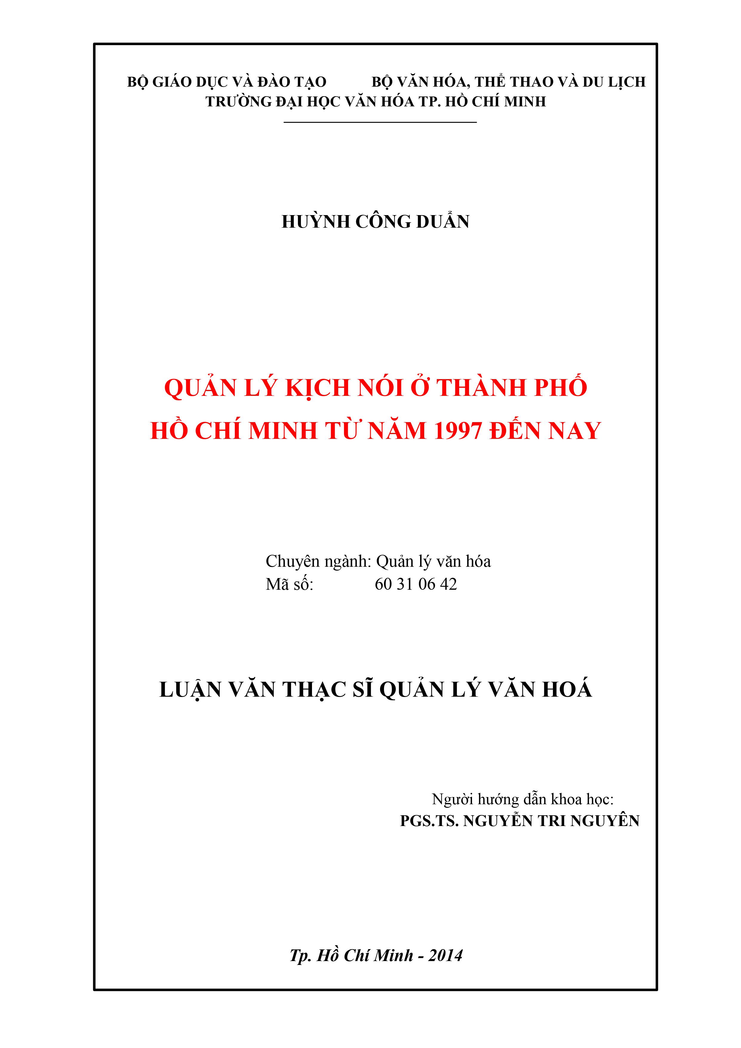 Quản lý kịch nói ở Thành phố Hồ Chí Minh từ năm 1997 đến nay