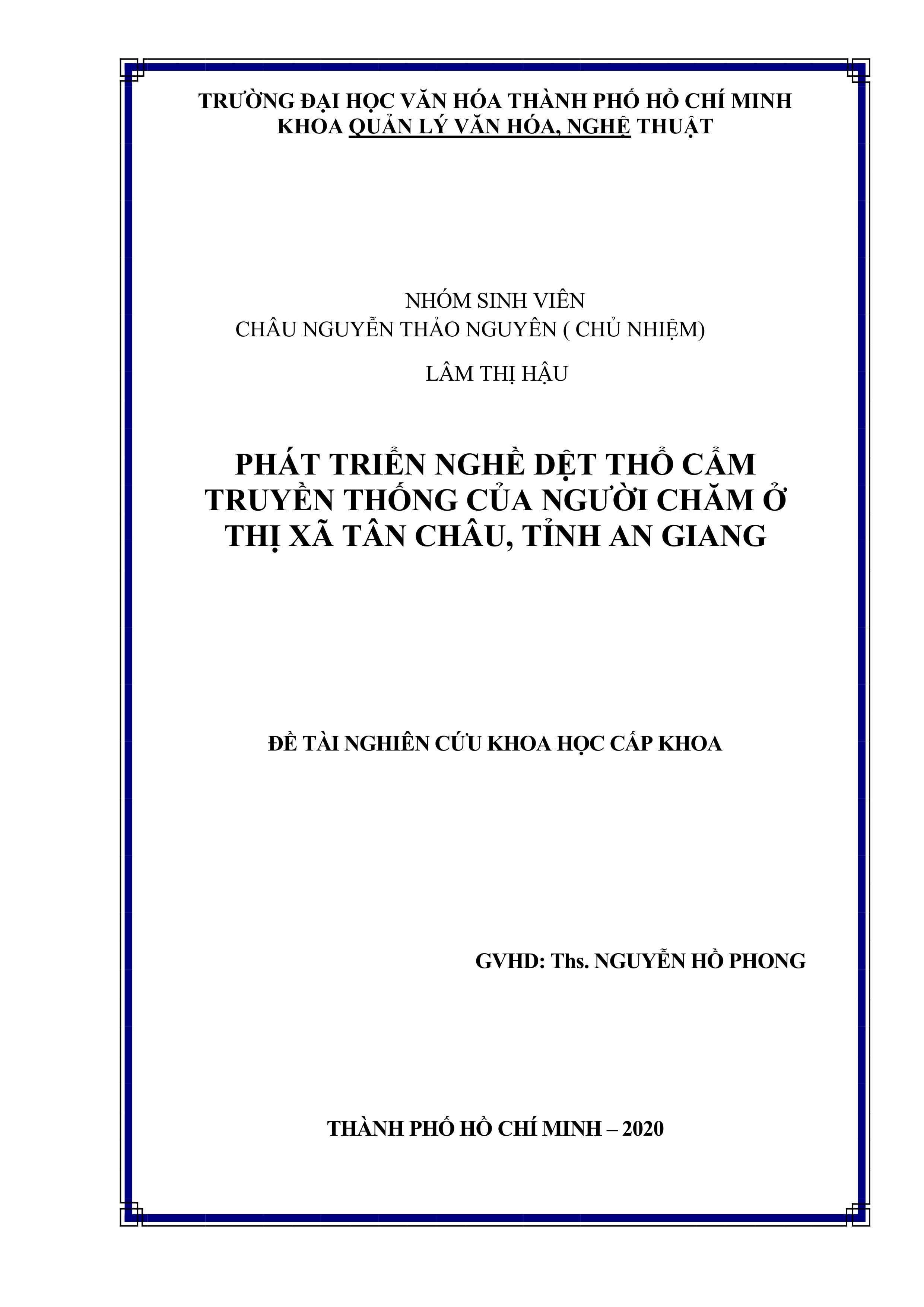 Phát triển nghề dệt thổ cẩm truyền thống của người Chăm ở thị xã Tân châu, tỉnh An Giang